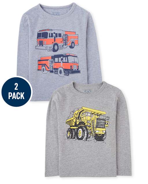 Paquete de 2 camisetas con gráfico de vehículos para bebés y niños pequeños