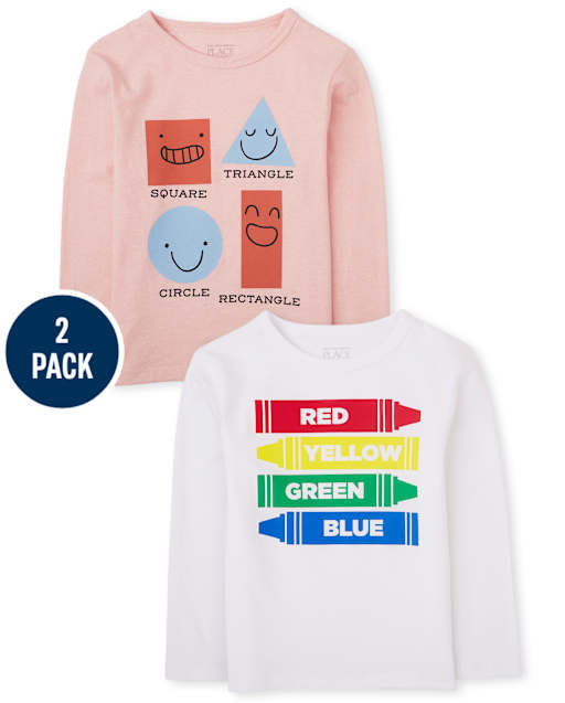Paquete de 2 camisetas con estampado de formas y colores para bebés y niños pequeños