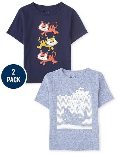 Paquete de 2 camisetas con estampado de animales para bebés y niños pequeños