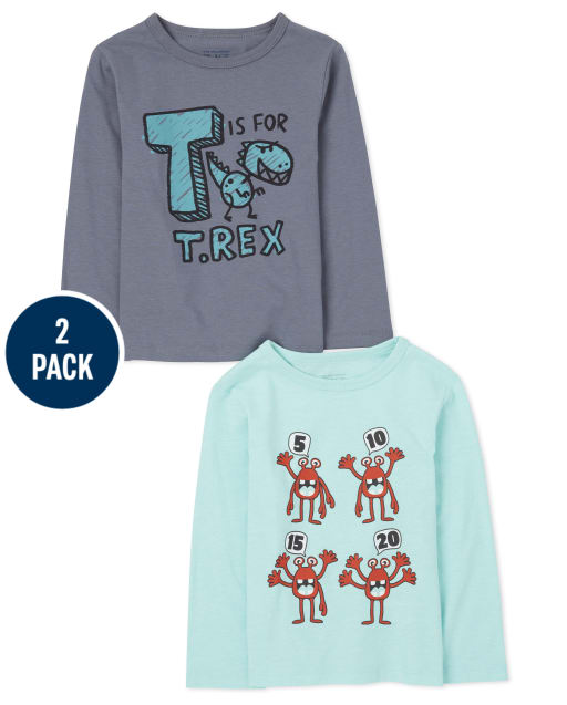 Lot de 2 t-shirts graphiques avec lettres et chiffres pour bébés et tout-petits garçons