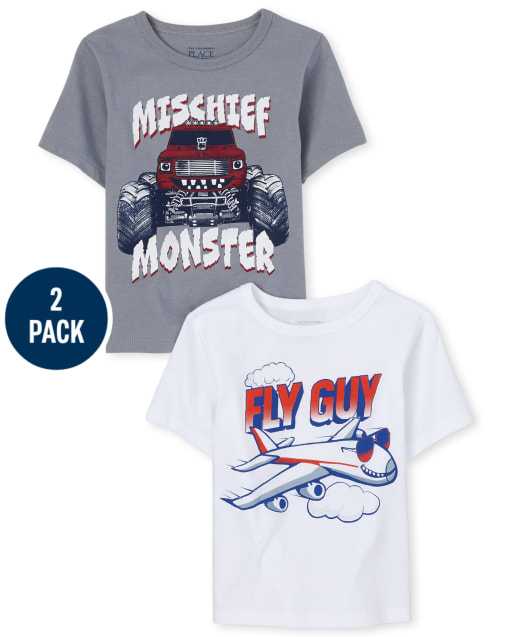 Lot de 2 t-shirts graphiques de transport pour bébé et tout-petit garçon
