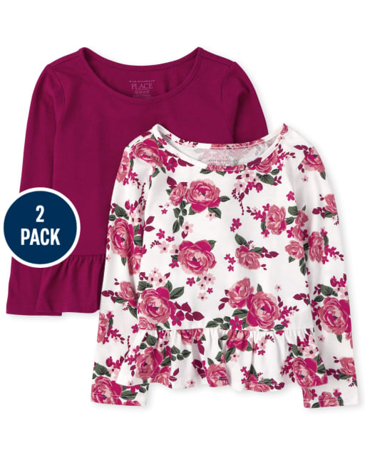 Paquete de 2 tops con peplum floral para niñas pequeñas