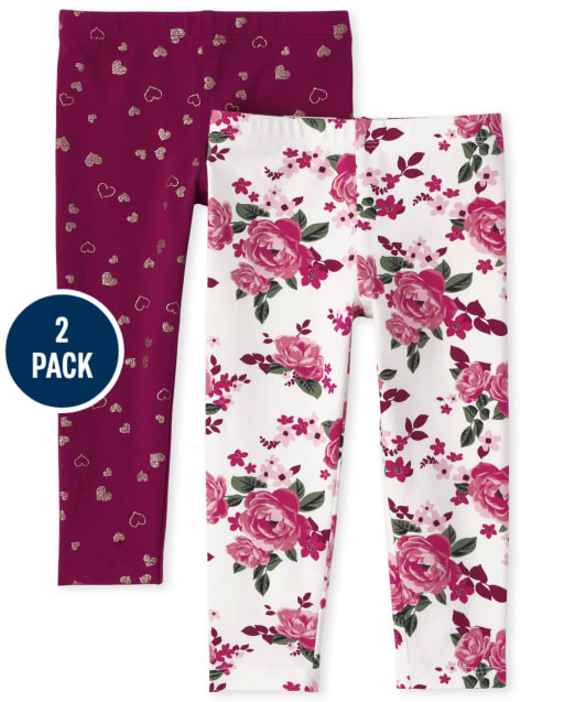 Toddler Girls Floral Glitter Leggings 2-Pack