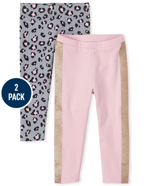Toddler Girls Leopard Side Stripe Leggings 2-Pack