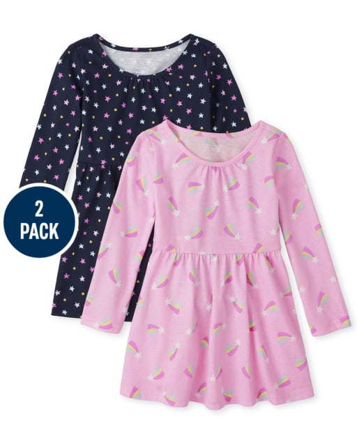 Toddler Girls Rainbow Everyday Dress 2-Pack