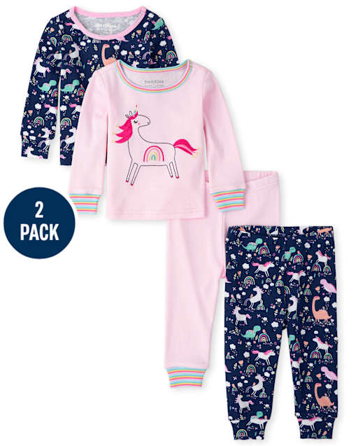 Baby And Toddler Girls Unicorn Snug Fit Cotton Pajamas 2-Pack
