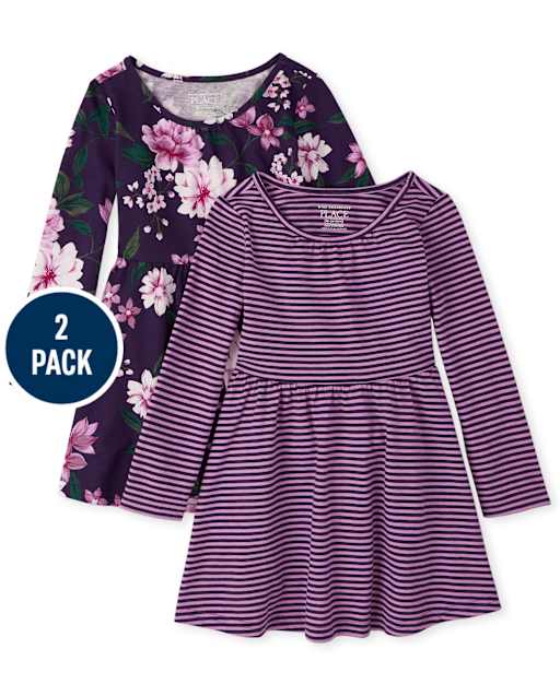 Toddler Girls Floral Striped Everyday Dress 2-Pack