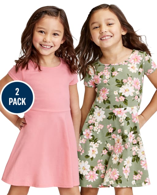 Lot de 2 robes patineuses imprimées pour bébé et toute-petite fille