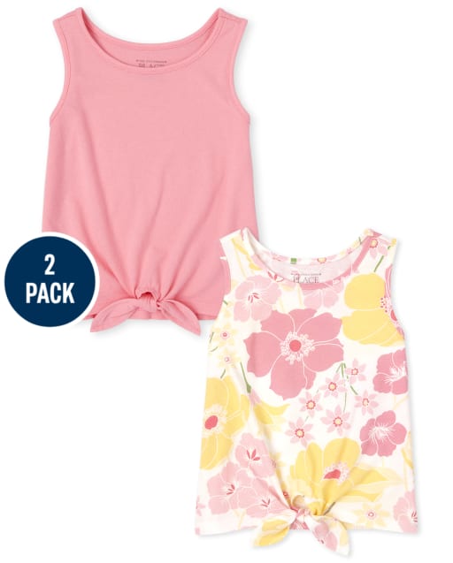 Toddler Girls Floral Tie Front Tank Top 2-Pack