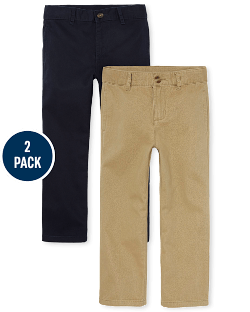 Lot de 2 pantalons chino droits uniformes extensibles pour garçons