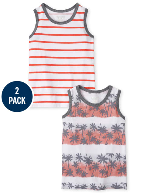 Paquete de 2 camisetas sin mangas con rayas de palmeras para bebés y niños pequeños