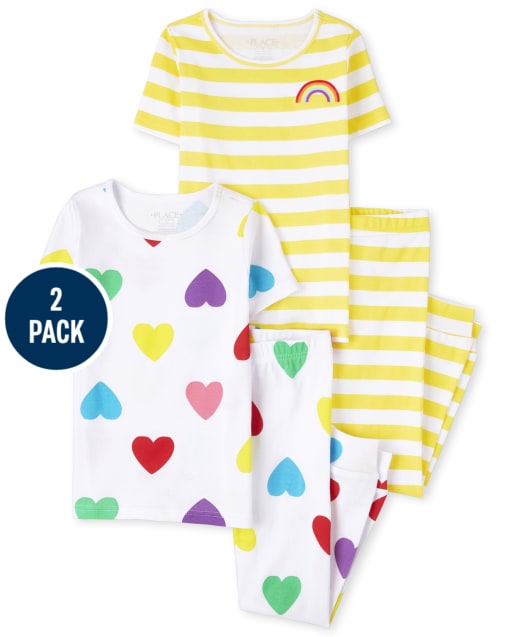 Girls Rainbow Heart Snug Fit Cotton Pajamas 2-Pack