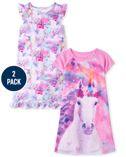 Girls Unicorn Castle Nightgown 2-Pack