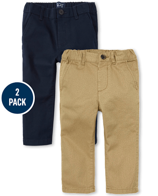 Baby And Toddler Boys Uniform Stretch Straight Chino Pants 2-Pack
