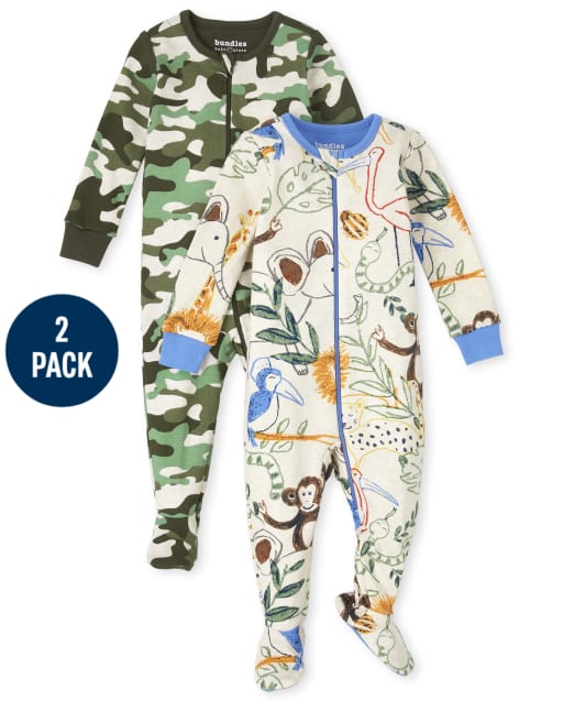 Baby And Toddler Boys Animal Camo Snug Fit Cotton One Piece Pajamas 2-Pack