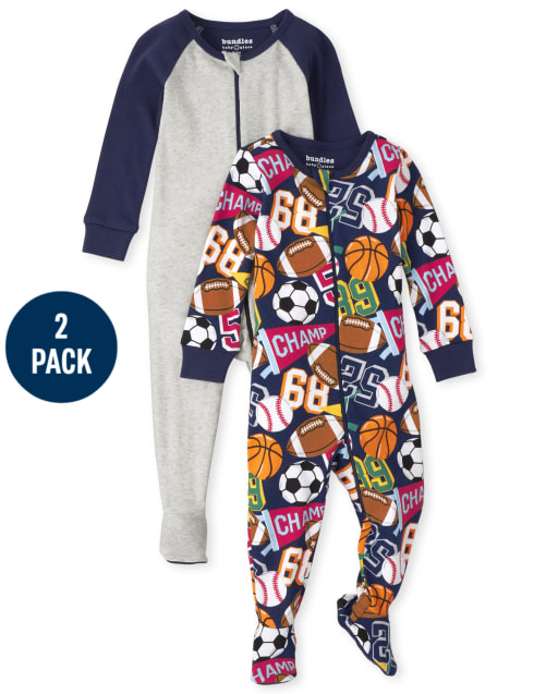 Baby And Toddler Boys Sports Snug Fit Cotton One Piece Pajamas 2-Pack