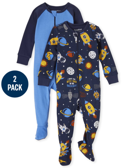 Baby And Toddler Boys Space Snug Fit Cotton One Piece Pajamas 2-Pack