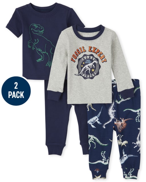 Pack de 2 pijamas de algodón con ajuste ceñido Dino para bebés y niños pequeños