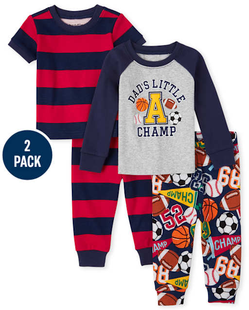 Baby And Toddler Boys Sports Snug Fit Cotton Pajamas 2-Pack