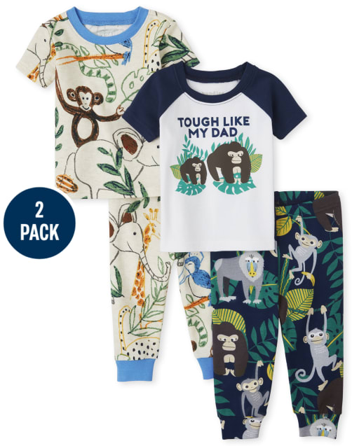 Pijamas de algodón ajustados con animales para bebés y niños pequeños, paquete de 2