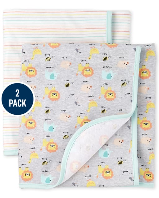 Lot de 2 couvertures d&#39;emmaillotage pour bébés garçons et animaux