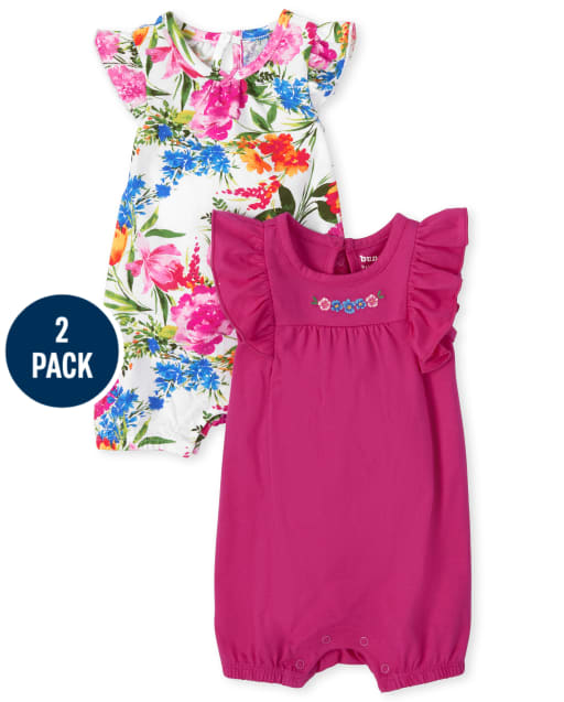 Baby Girls Floral Ruffle Romper 2-Pack