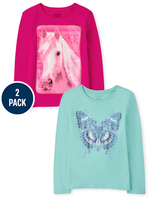 Camiseta con estampado de animales para niña, paquete de 2