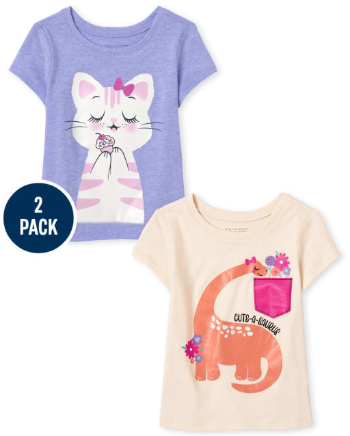 Lot de 2 t-shirts graphiques animaux pour bébés et petites filles