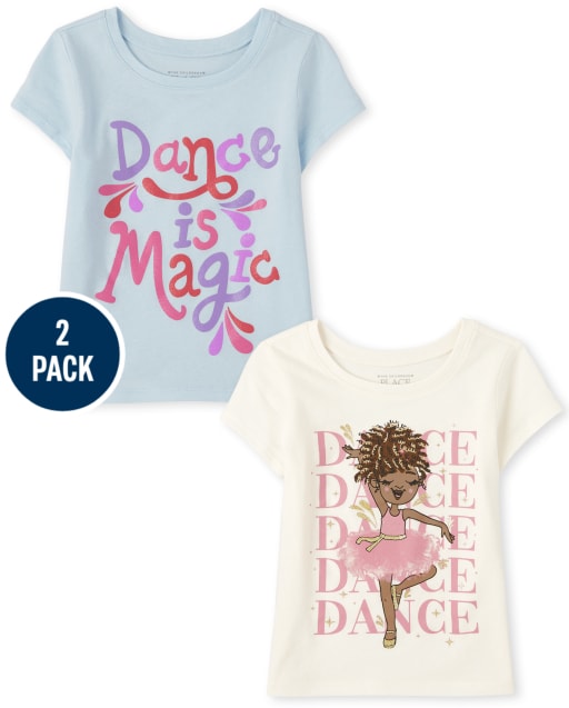 Paquete de 2 camisetas con gráfico de baile para niñas pequeñas y bebés