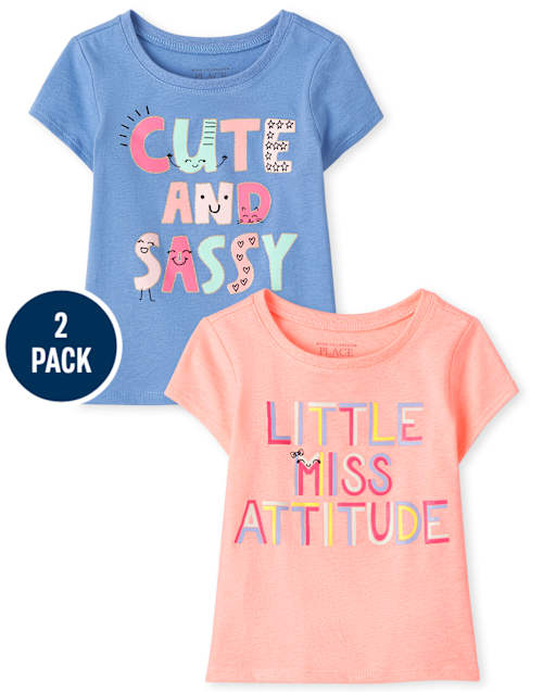 Paquete de 2 camisetas con gráfico Sassy para niñas pequeñas y bebés
