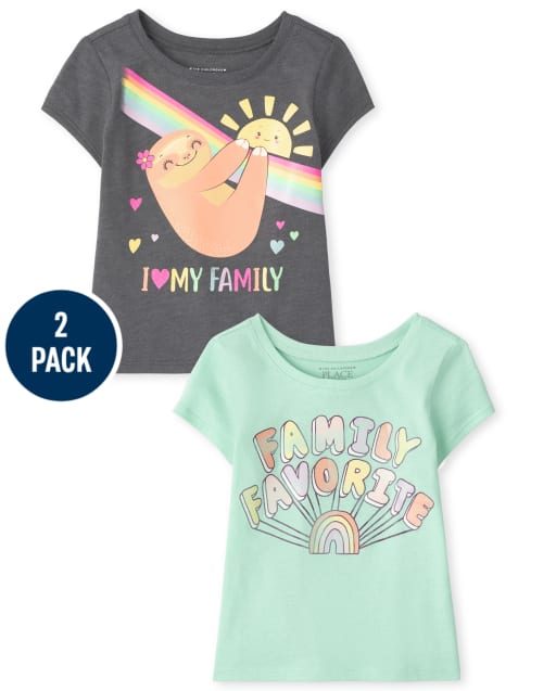 Paquete de 2 camisetas con estampado familiar para bebés y niñas pequeñas