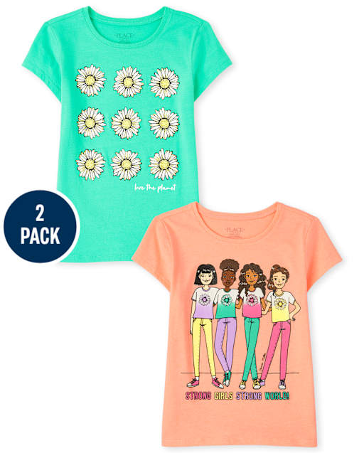 Paquete de 2 camisetas con estampado Flower Squad para niñas