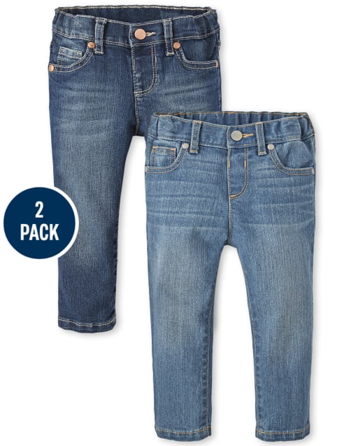 Paquete de 2 jeans ajustados básicos para bebés y niñas pequeñas