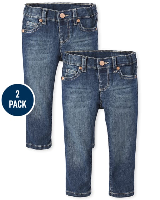 Paquete de 2 jeans ajustados básicos para bebés y niñas pequeñas