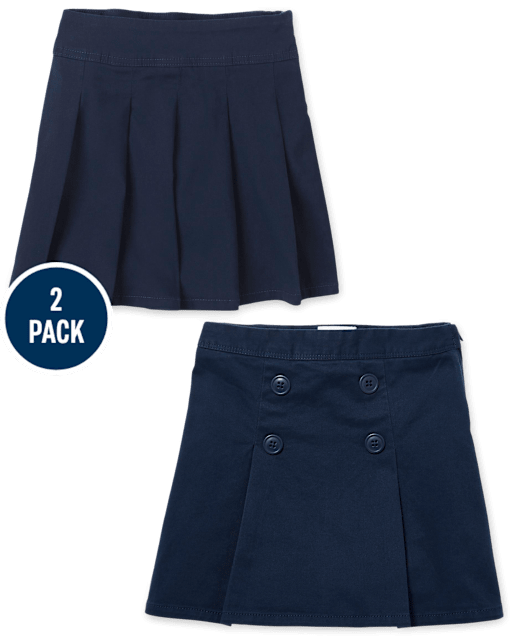 Girls Uniform Stretch Pleated Button Skort 2-Pack - Plus