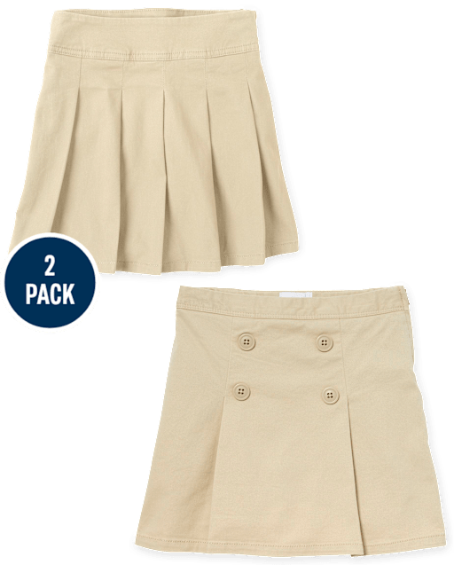 Girls Uniform Stretch Pleated Button Skort 2-Pack