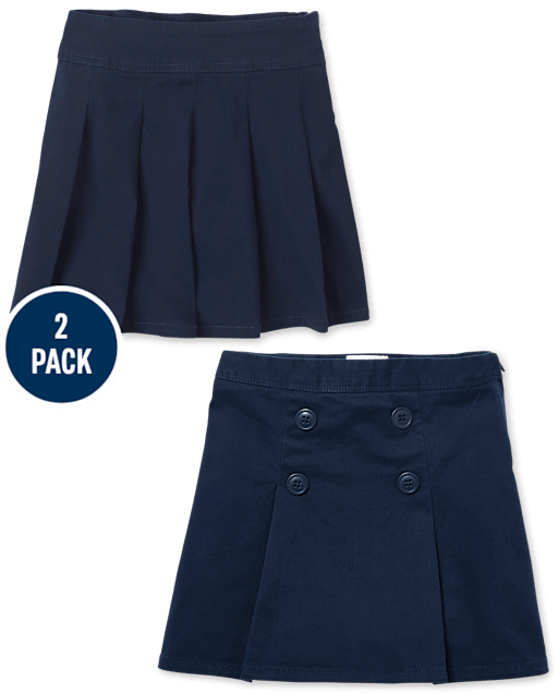 Girls Uniform Stretch Pleated Button Skort 2-Pack