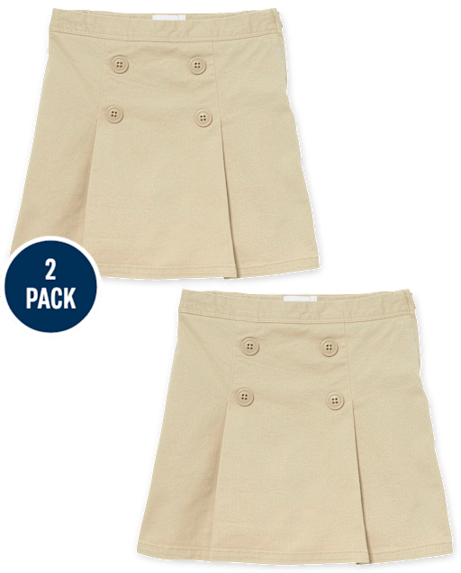 Paquete de 2 faldas-pantalón uniformes con botones elásticos para niñas - Plus