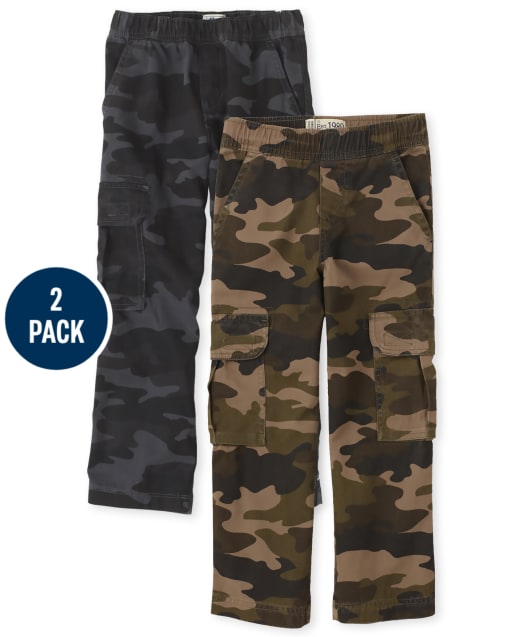 Boys Uniform Camo Pull On Cargo Pants 2-Pack