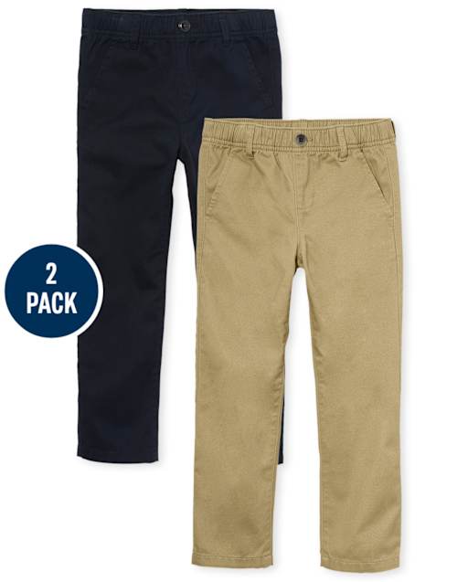 Paquete de 2 pantalones chinos sin cordones de uniforme para niños