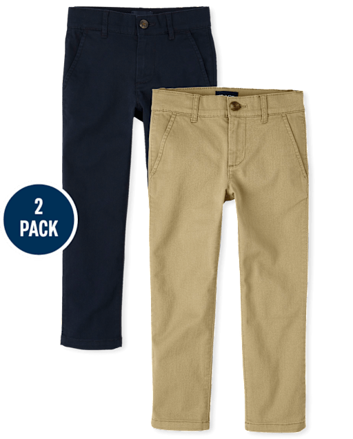 Boys Uniform Stretch Straight Chino Pants 2-Pack