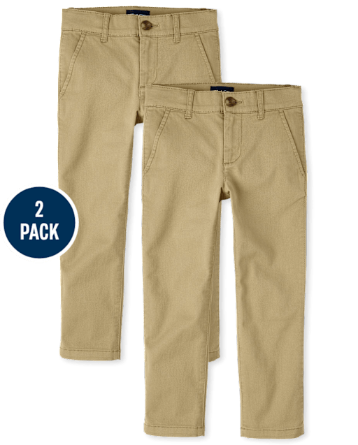 Boys Uniform Stretch Straight Chino Pants 2-Pack