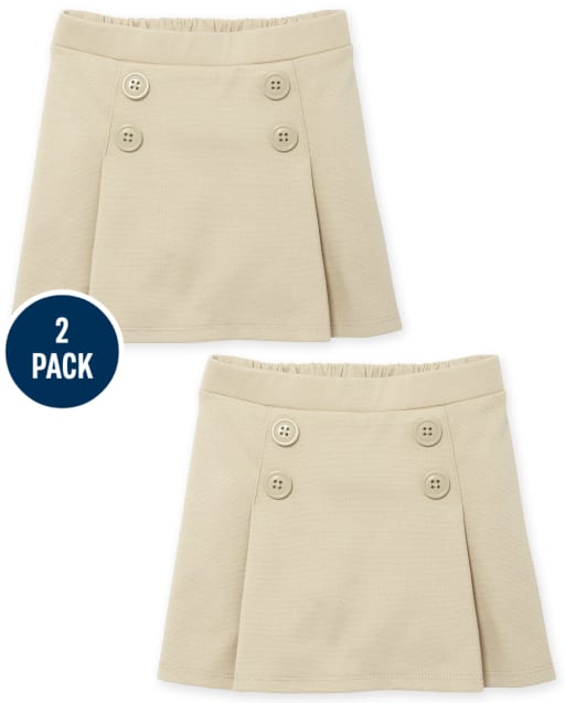Toddler Girls Uniform Pleated Ponte Knit Button Skort 2-Pack