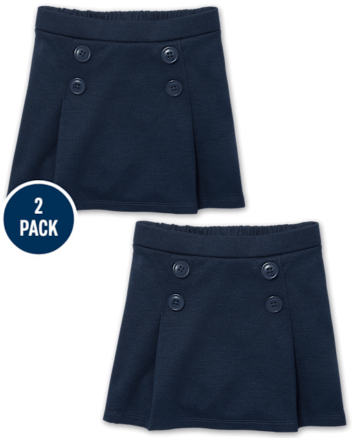 Toddler Girls Uniform Pleated Ponte Knit Button Skort 2-Pack