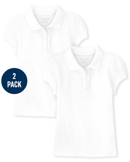 Girls Uniform Ruffle Pique Polo 2-Pack - Plus