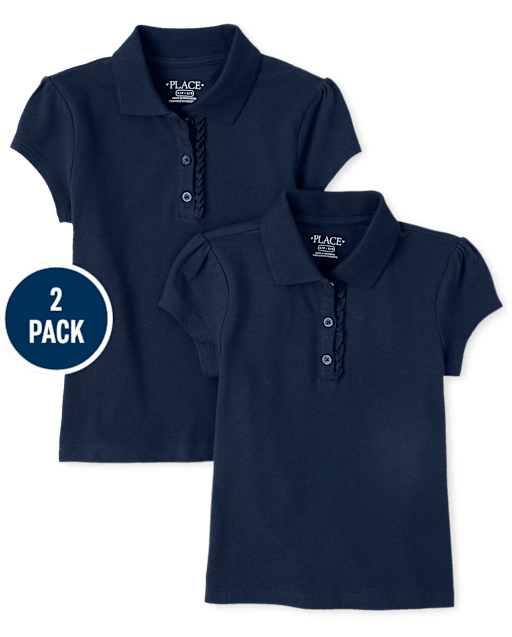 Lot de 2 polos en piqué extensible doux à volants pour uniformes pour filles - Taille Plus