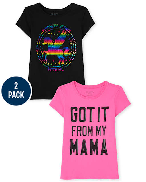 Girls Unicorn Mama Graphic Tee 2-Pack