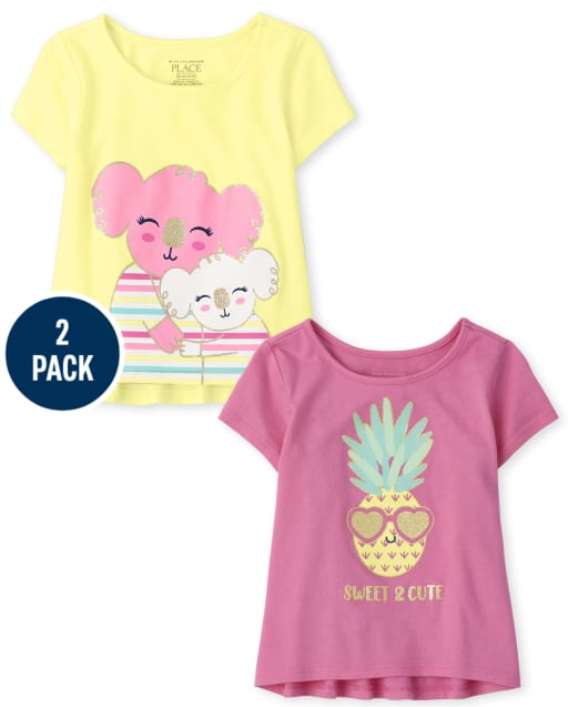 Paquete de 2 tops estampados para niñas pequeñas
