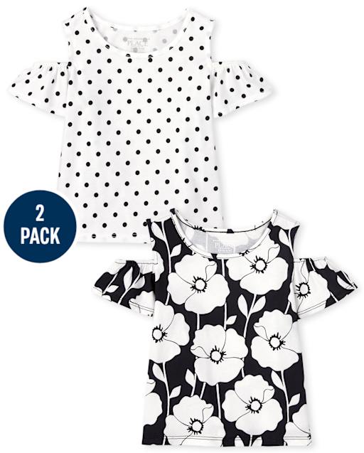 Toddler Girls Floral Dot Cold Shoulder Top 2-Pack