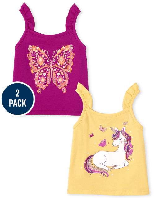Toddler Girls Animal Ruffle Tank Top 2-Pack